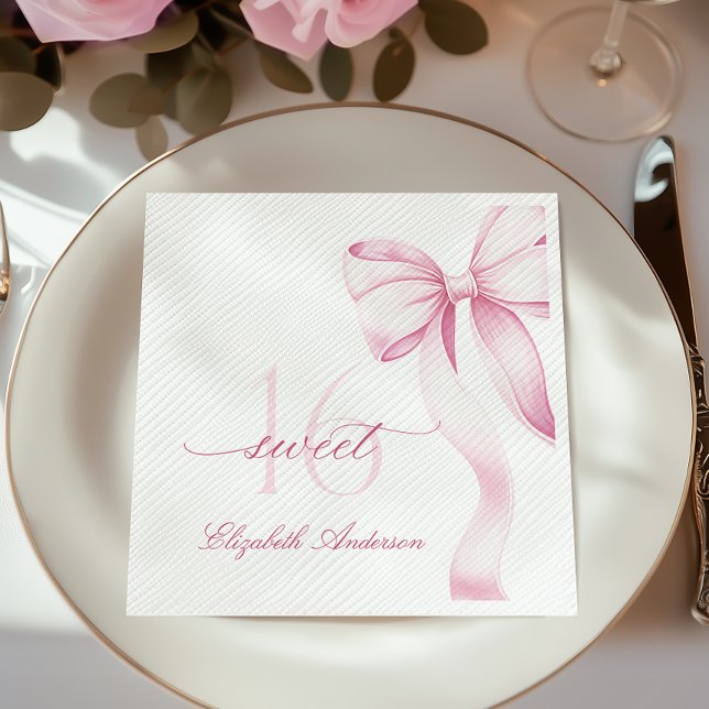 Servilleta De Papel Sweet 16 Pink Bow Napkins (Subido por el creador)