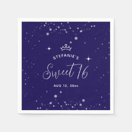 Servilleta De Papel Sweet 16 Princess Tiara Crown Navy Blue Birthday