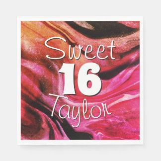 Servilleta De Papel Sweet 16 Red & Orange Marble Personalized