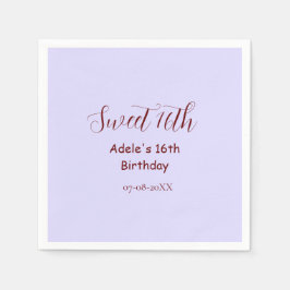 Servilleta De Papel Sweet 16th birthday purple pastel mauve retro name