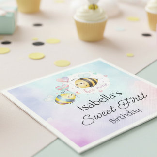 Servilleta De Papel Sweet Bee First Birthday Personalized 