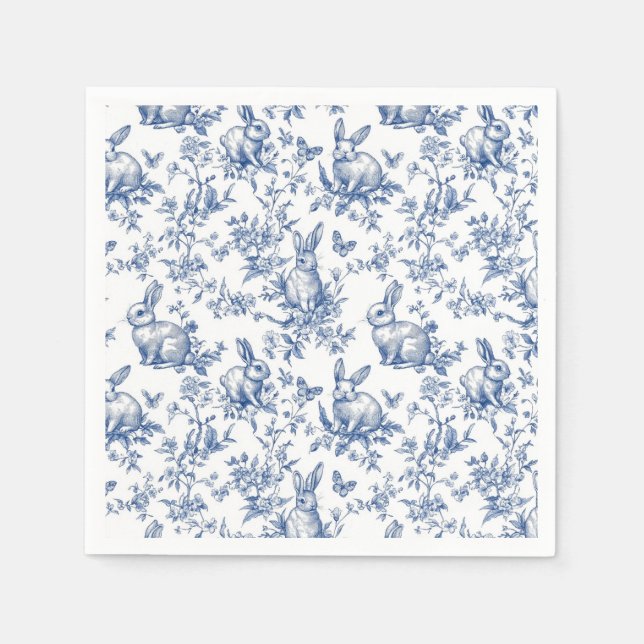 Servilleta De Papel Sweet Blue Bunny Rabbits French Toile Paper Napkin (Anverso)