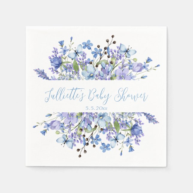 Servilleta De Papel Sweet Blue Wildflowers Garden Baby Shower (Anverso)