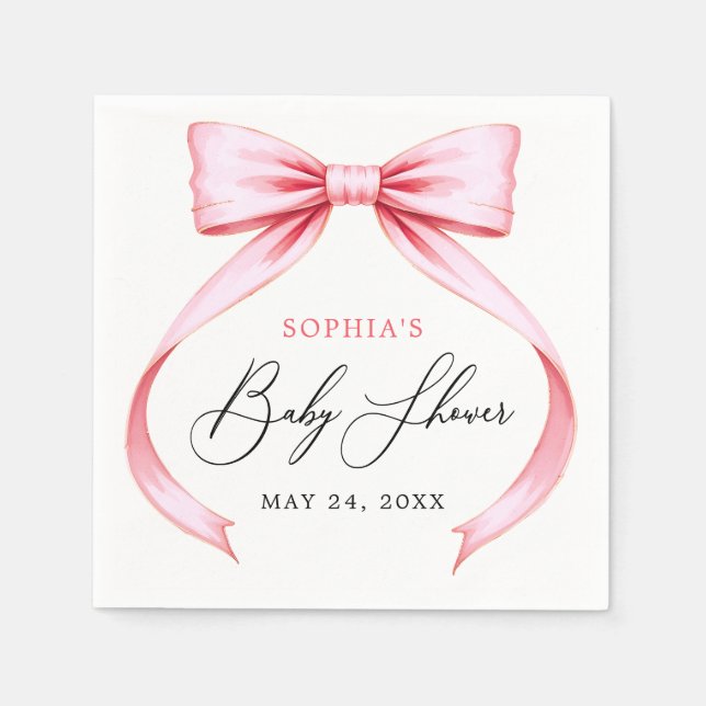 Servilleta De Papel Sweet Cute Pink Coquette Bow Baby Shower (Anverso)