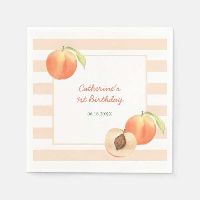 Servilleta De Papel Sweet Little Peach Stripes Girl Birthday (Anverso)