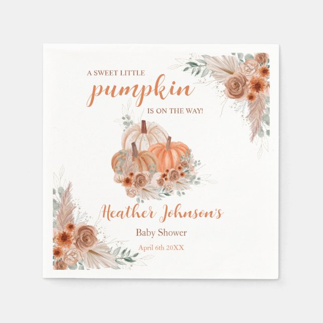 Servilleta De Papel Sweet Little Pumpkin Autumn Baby Shower (Anverso)