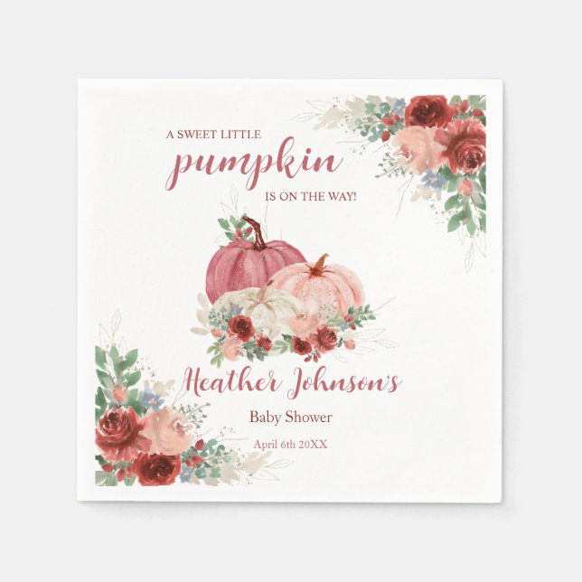 Servilleta De Papel Sweet Little Pumpkin Autumn Baby Shower (Anverso)