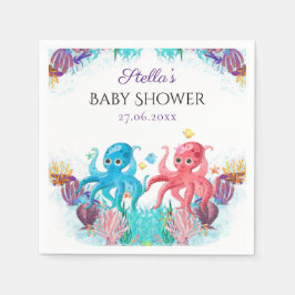 Servilleta De Papel Sweet Ocean Twins Octopus Seashels Baby Shower