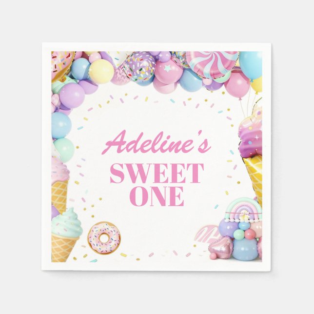 Servilleta De Papel Sweet One First Birthday Pattern Napkins (Anverso)
