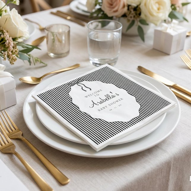 Servilleta De Papel Sweet Pinstriped Black Bow Baby Shower (Subido por el creador)