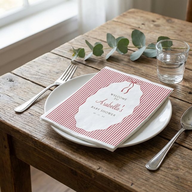 Servilleta De Papel Sweet Pinstriped Red Bow Baby Shower (Subido por el creador)