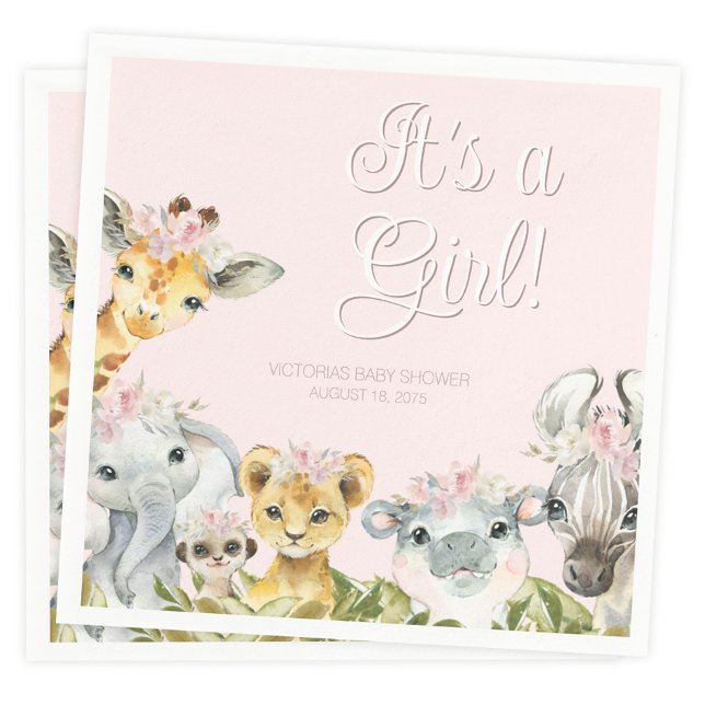 Servilleta De Papel Sweet Safari Animals Baby Shower (You can change the text and background color.)