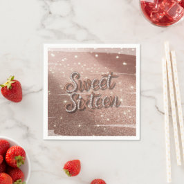 Servilleta De Papel Sweet Sixteen In Rose Gold and Pearls