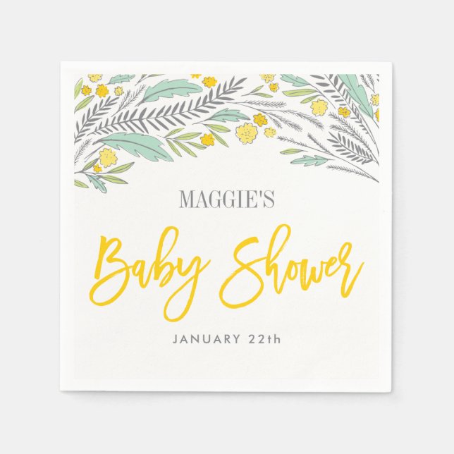 Servilleta De Papel Sweet Sprigs Neutral Personalizado Napkin Baby Sho (Anverso)