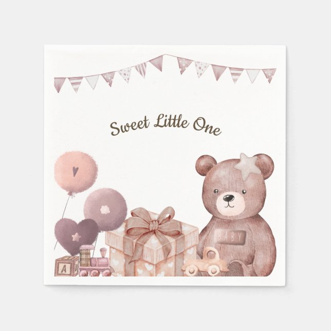 Servilleta De Papel Sweet Teddy Bear Baby Shower Napkin (Anverso)