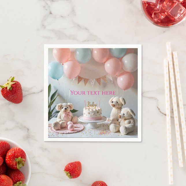 Servilleta De Papel Sweet Teddy Bears Balloons Birthday or Baby Shower (In situ)