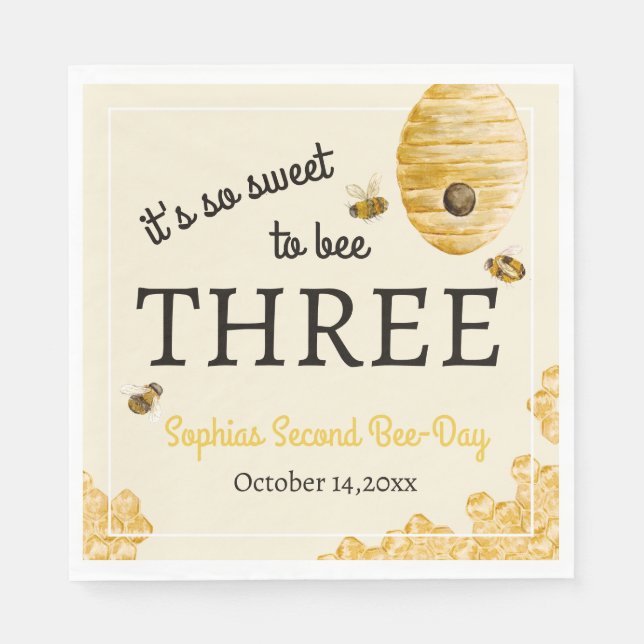 Servilleta De Papel Sweet To Bee Three Third Birthday Bees Honeycomb (Anverso)
