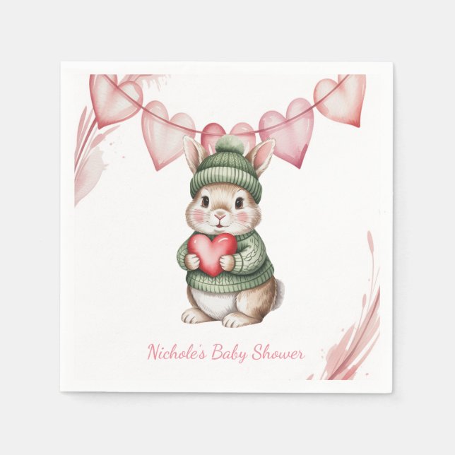 Servilleta De Papel Sweet Watercolor Bunny Baby Shower (Anverso)