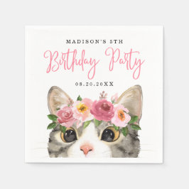 Servilleta De Papel Sweet Watercolor Kitty Birthday Party