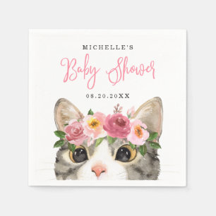Servilleta De Papel Sweet Watercolor Kitty Chica Baby Shower