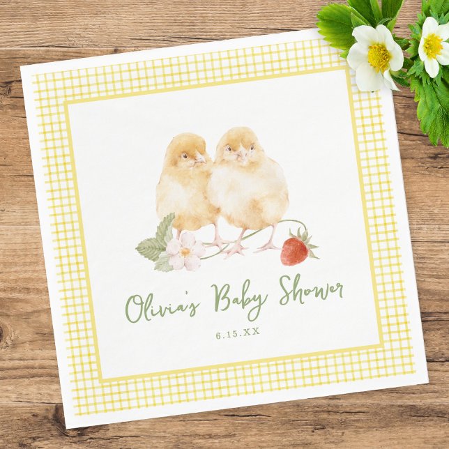 Servilleta De Papel Sweet Watercolor Strawberry Chicks Baby Shower (Subido por el creador)