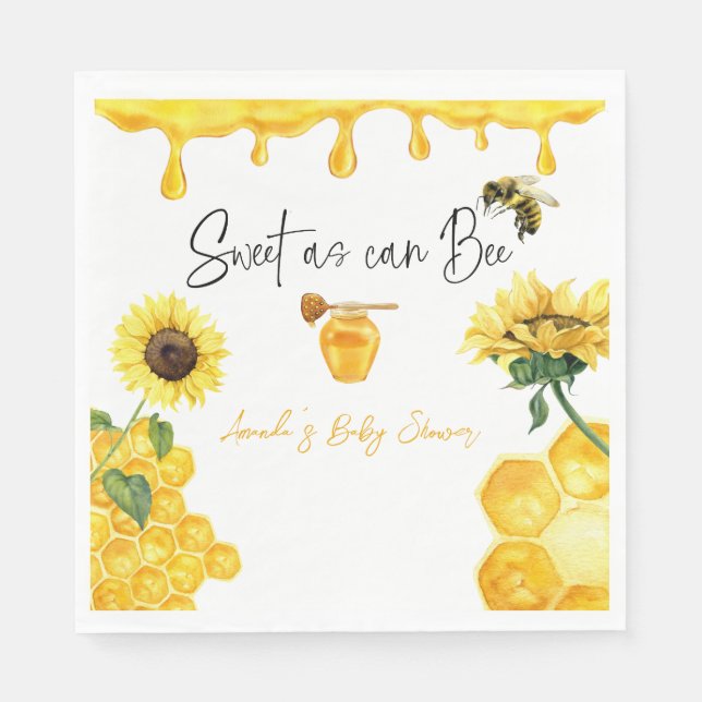 Servilleta De Papel Sweet Yellow Honey Comb Sunflower Bee Baby Shower (Anverso)