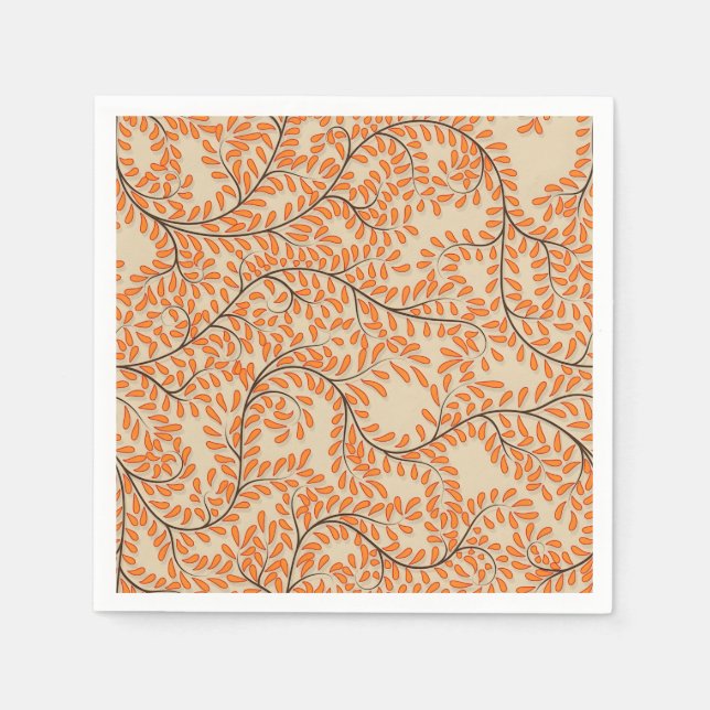 Servilleta De Papel Swirling Orange Leaves on Beige Background (Anverso)