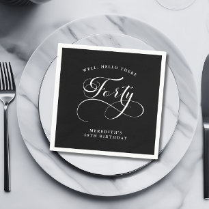 Servilleta De Papel Swirly Calligraphy Black 40th Birthday Fiesta