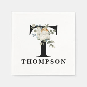 Servilleta De Papel T de Monograma Negro Floral Blanco
