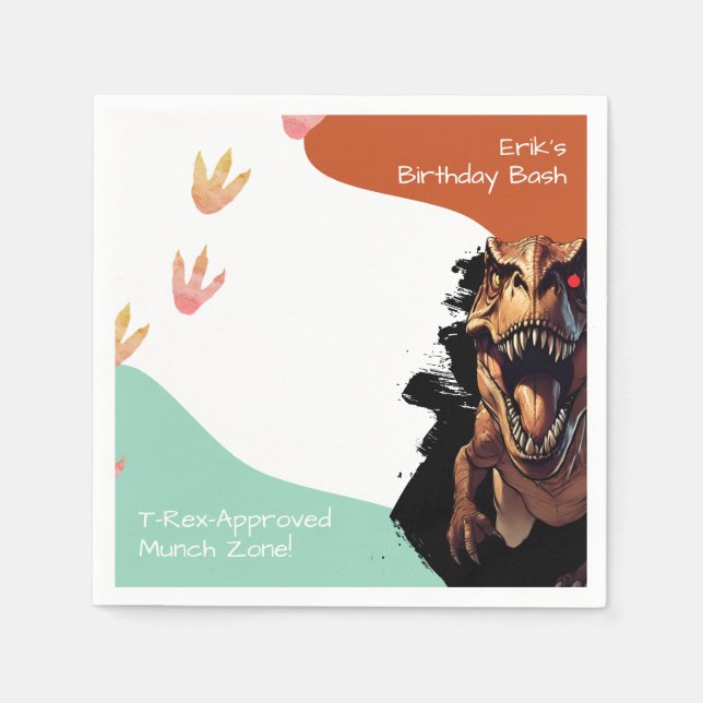 Servilleta De Papel T-Rex Cumpleaños Bash, Zona de Munch Fiesta Prehis (Anverso)