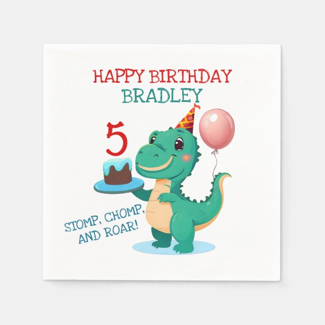 Servilleta De Papel T Rex Dinosaur Add Age Happy Birday Fiesta (Anverso)