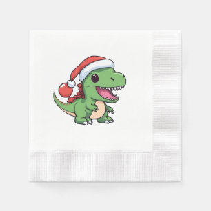 Servilleta De Papel T-Rex Dinosaur Kawaii con Sombrero de Navidad