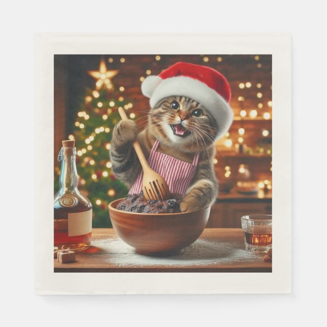 Servilleta De Papel Tabby cat baking boozy christmas pudding  (Anverso)