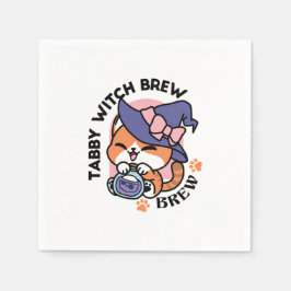 Servilleta De Papel Tabby Witch Brew – Cute Halloween Cat Design