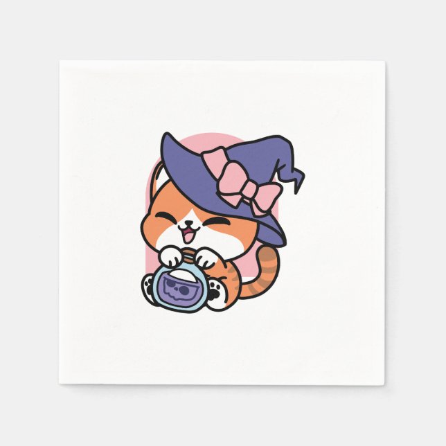 Servilleta De Papel Tabby Witch Brew – Cute Halloween Cat Design (Anverso)