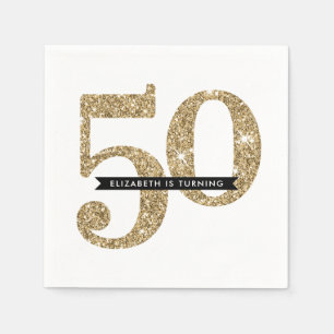 Servilleta De Papel TABLA fiesta GRAN EDAD purpurina de oro de 50 glam