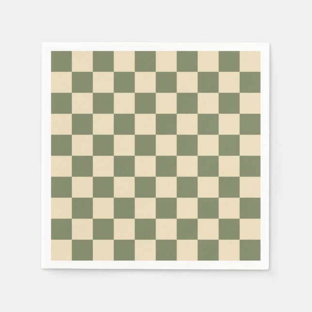 Servilleta De Papel Tablero de ajedrez verde y beige claro (Anverso)