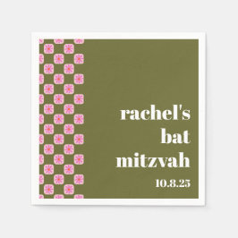 Servilleta De Papel Tablero retro floral Tablero verde rosa Mitzvah