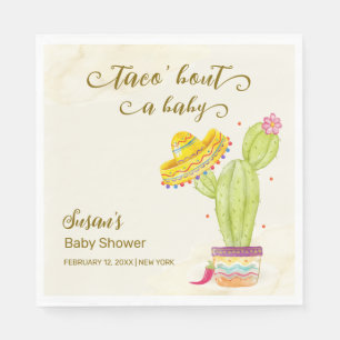Servilleta De Papel Taco 'Bout A Baby Watercolor Cactus Baby Shower