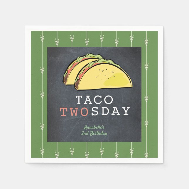 Servilleta De Papel Taco Twosday Chalkboard Chalkboard 2º Cumpleaños P (Anverso)