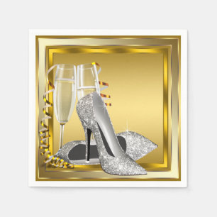 Servilleta De Papel Tacón Alto de Purpurina Dorada Elegante