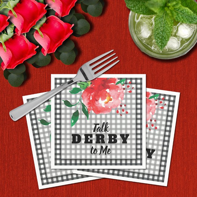 Servilleta De Papel Talk Derby to Me Red Rose sobre Gingham (Talk Derby to Me red rose on black and white gingham check napkins)