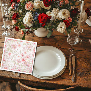 Servilleta De Papel Tallos de flores rosadas 