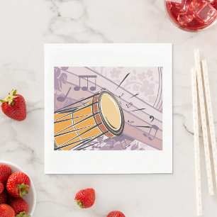 Servilleta De Papel Tambor tradicional de Bongo con notas musicales