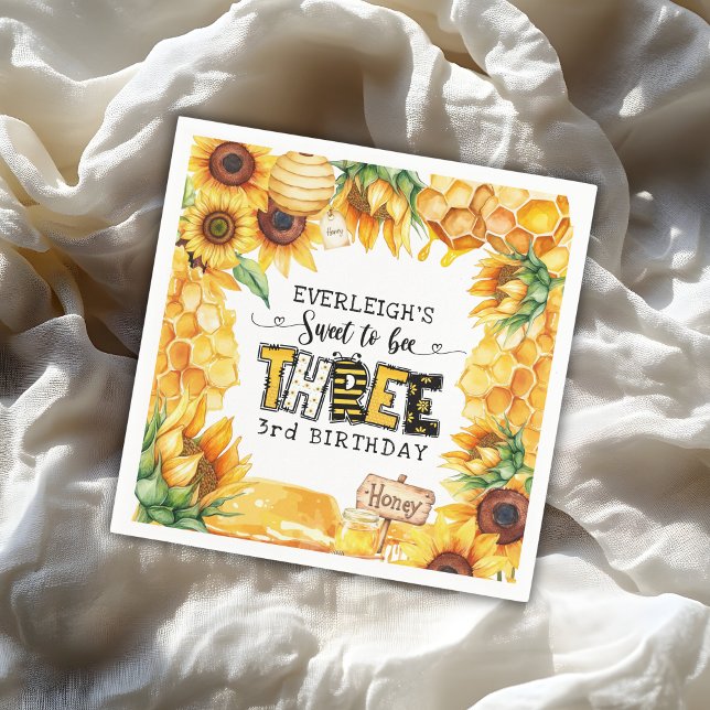 Servilleta De Papel Tan dulce de ser tres florales de tercer cumpleaño (Subido por el creador)