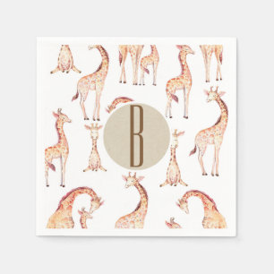 Servilleta De Papel Tan Giraffes Monograma Baby Shower Letra inicial