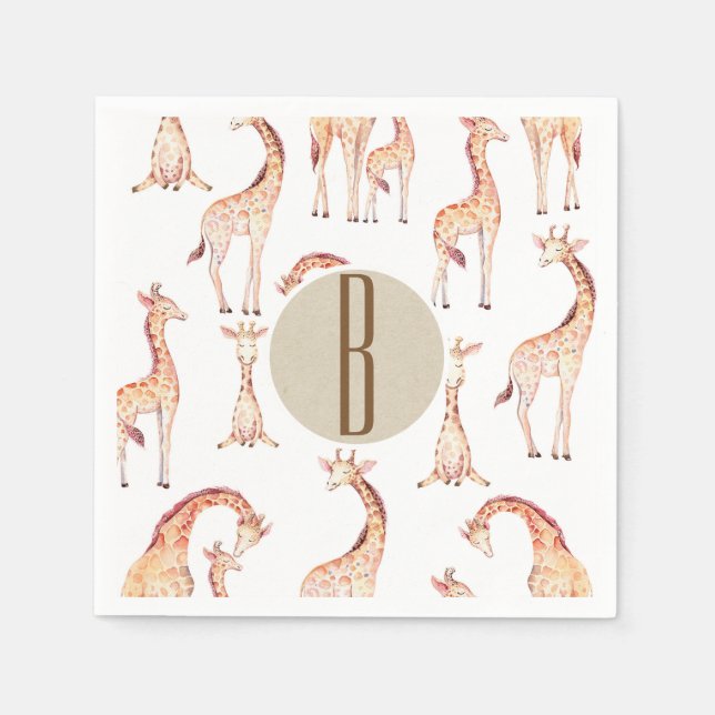 Servilleta De Papel Tan Giraffes Monograma Baby Shower Letra inicial (Anverso)