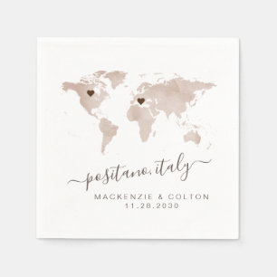 Servilleta De Papel Tan Sepia Brown World MapMoveable Hearts Boda