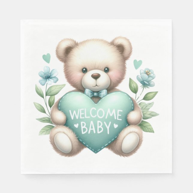 SERVILLETA DE PAPEL TAN TEDDY BEAR CON PASTEL VERDE HEART (Anverso)