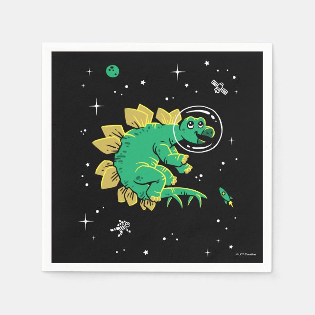 Servilleta De Papel Tan Verde Stegosaurus Dinos En El Espacio (Anverso)